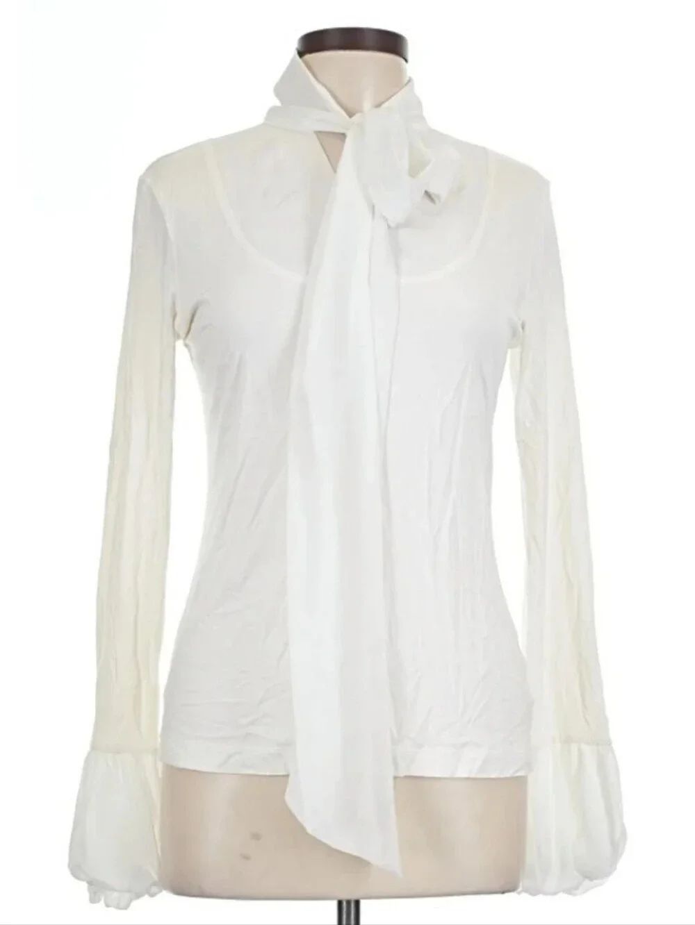 CAbi Women's White Long-Sleeve Tie-Neck Top Career. Professional.